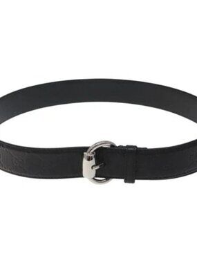 GUCCI GG Canvas Guccissima Belt Leather 40.2" Black 162942 Auth hk2328